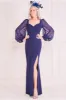 Chiffon & Scuba Thigh Split Maxi - Navy by Goddiva sold by Goddiva