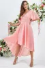 Pleated Chiffon High Low Midi Dress - Peach by Goddiva sold by Goddiva