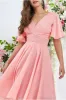 Pleated Chiffon High Low Midi Dress - Peach by Goddiva sold by Goddiva