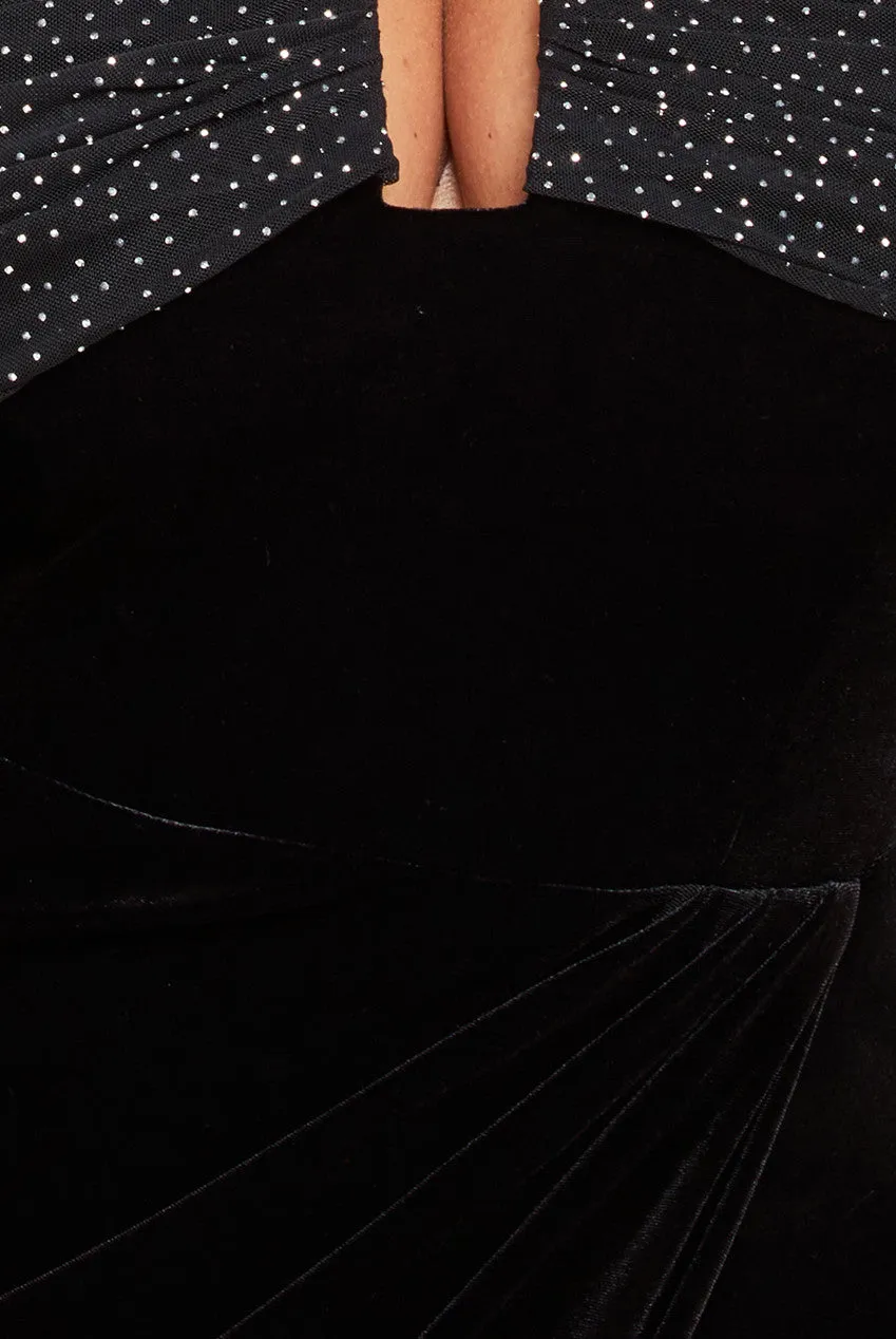 Off Shoulder Hotfix Diamante Wing Velvet Maxi Dress - Black by Goddiva Plus sold by Goddiva product image thumbnail 4