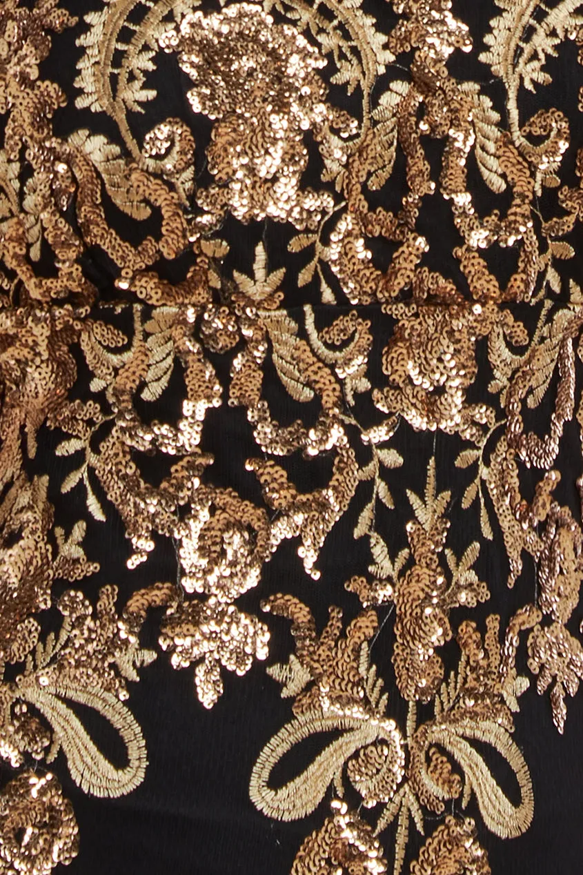 Scallop Bandeau Sequin Mesh Maxi Dress - Black Gold by Goddiva sold by Goddiva product image thumbnail 4