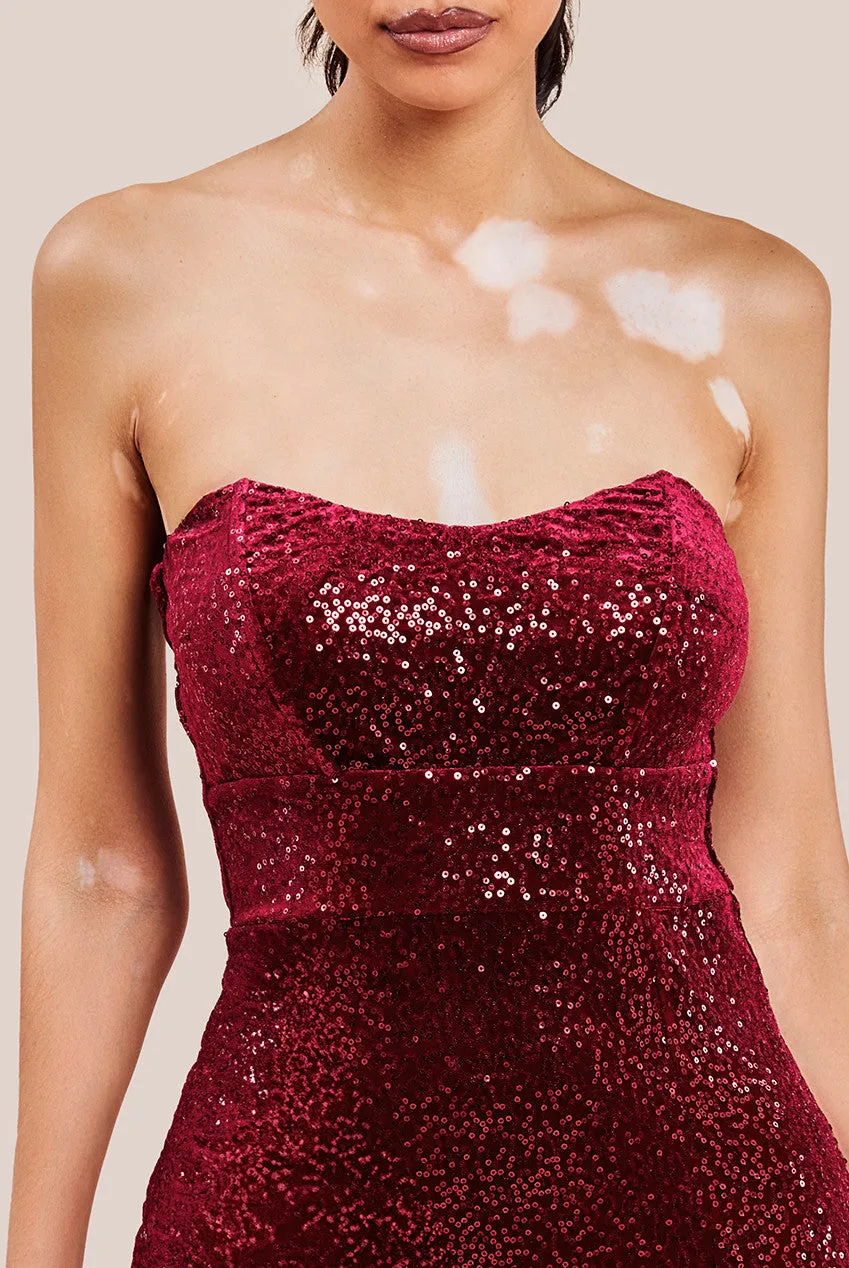 Sequin Velvet Bandeau Maxi Dress - Wine by Goddiva sold by Goddiva product image thumbnail 3