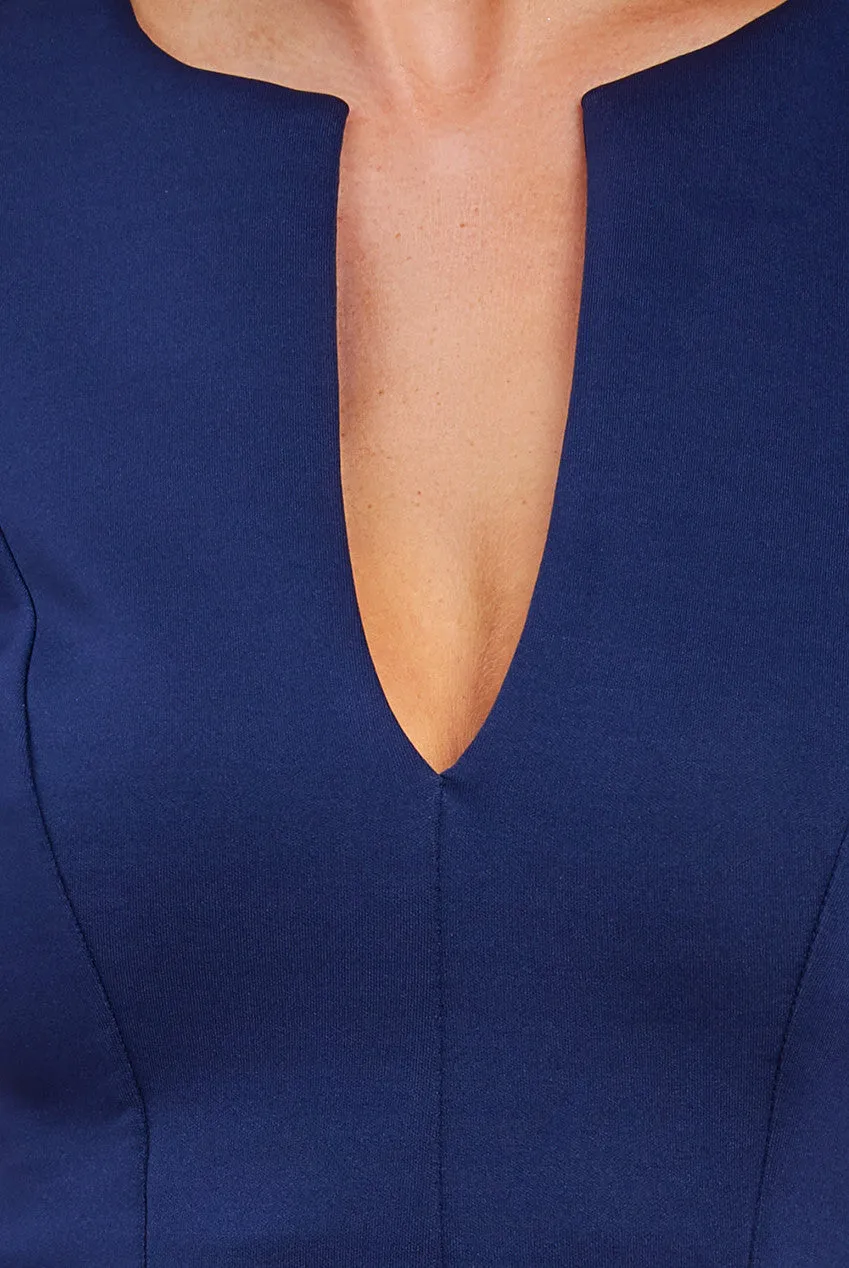 Cap Sleeve Plunging V-Neckline Skater Mini Dress - Navy Blue by Goddiva sold by Goddiva product image thumbnail 4