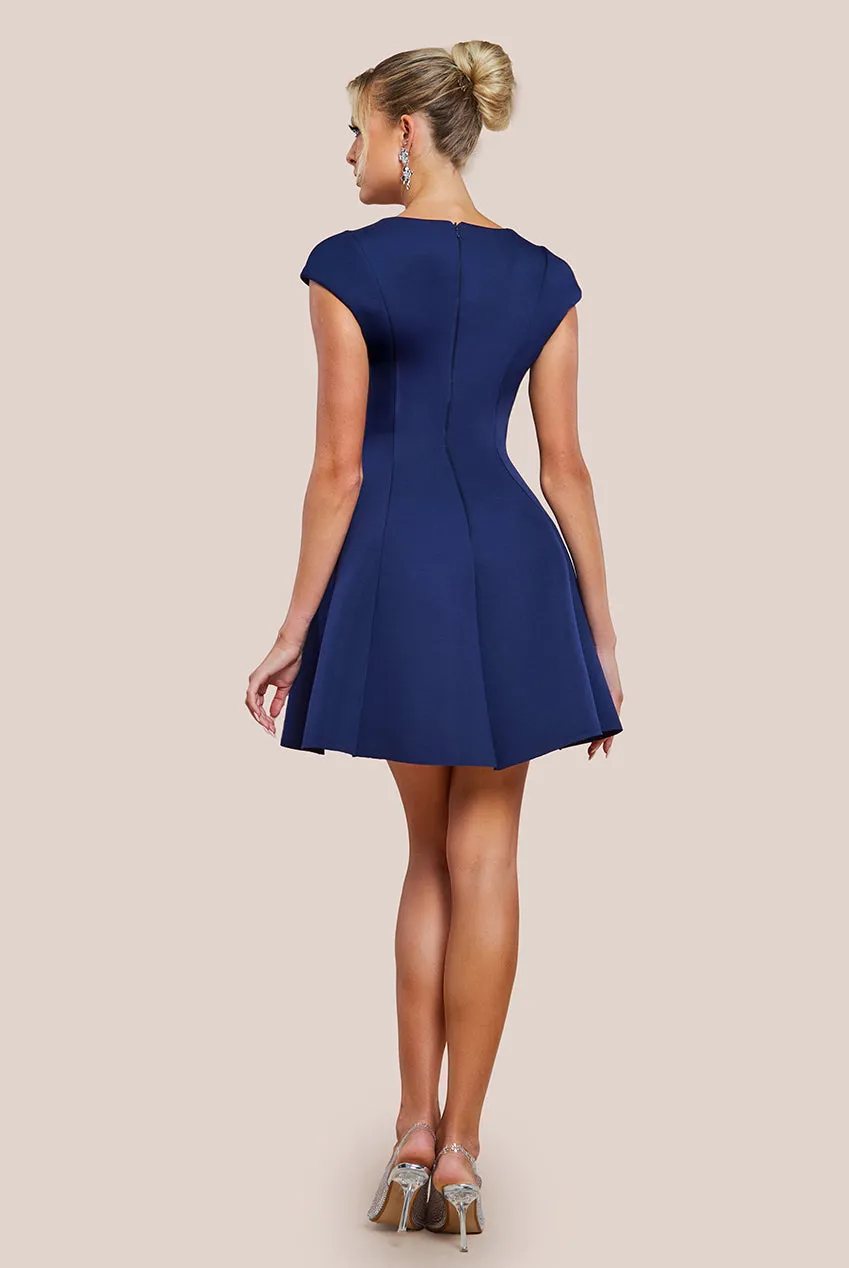 Cap Sleeve Plunging V-Neckline Skater Mini Dress - Navy Blue by Goddiva sold by Goddiva product image thumbnail 2