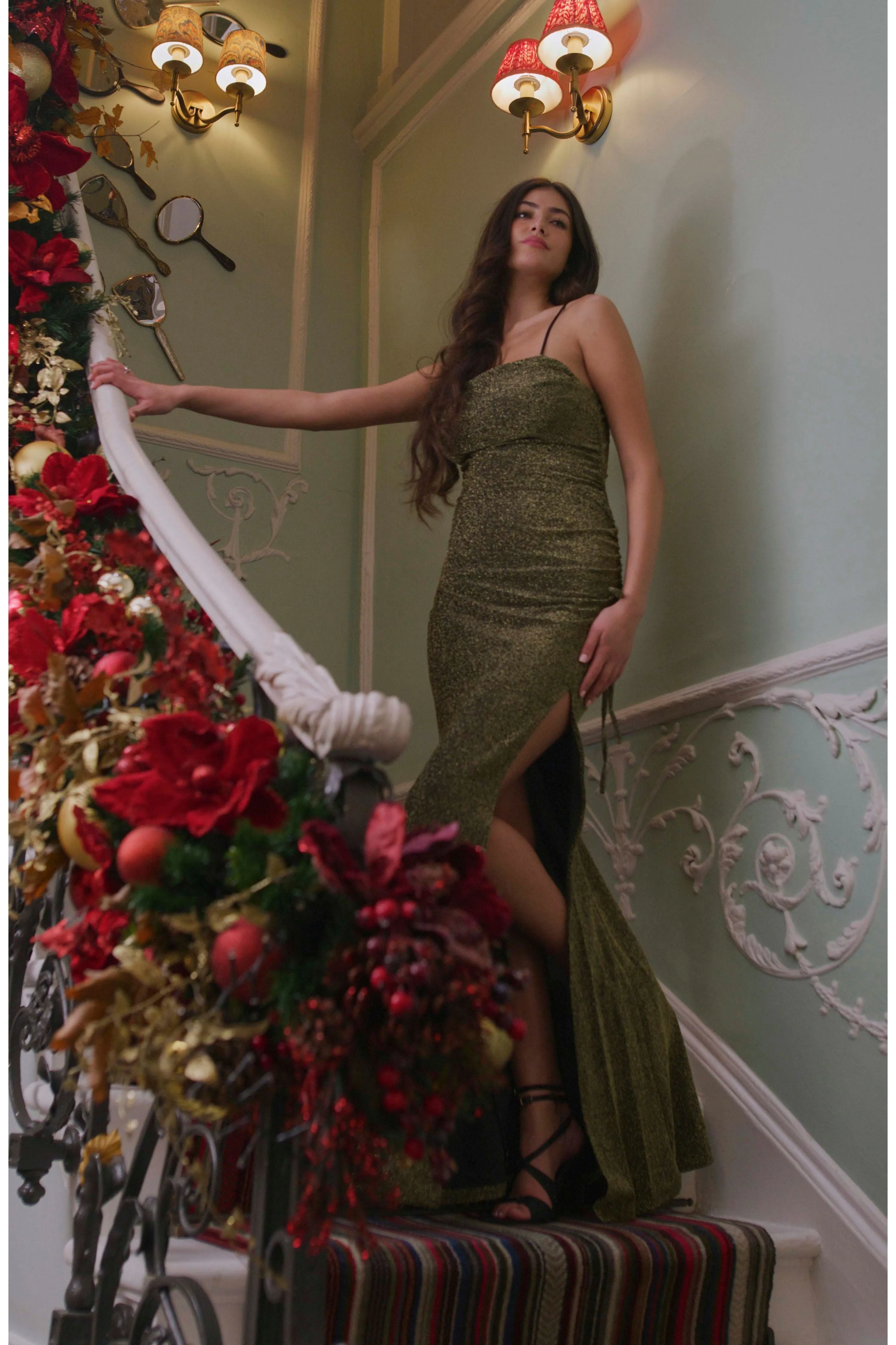 Liquorish Gold Lurex Maxi Jersey Dress sold by Goddiva