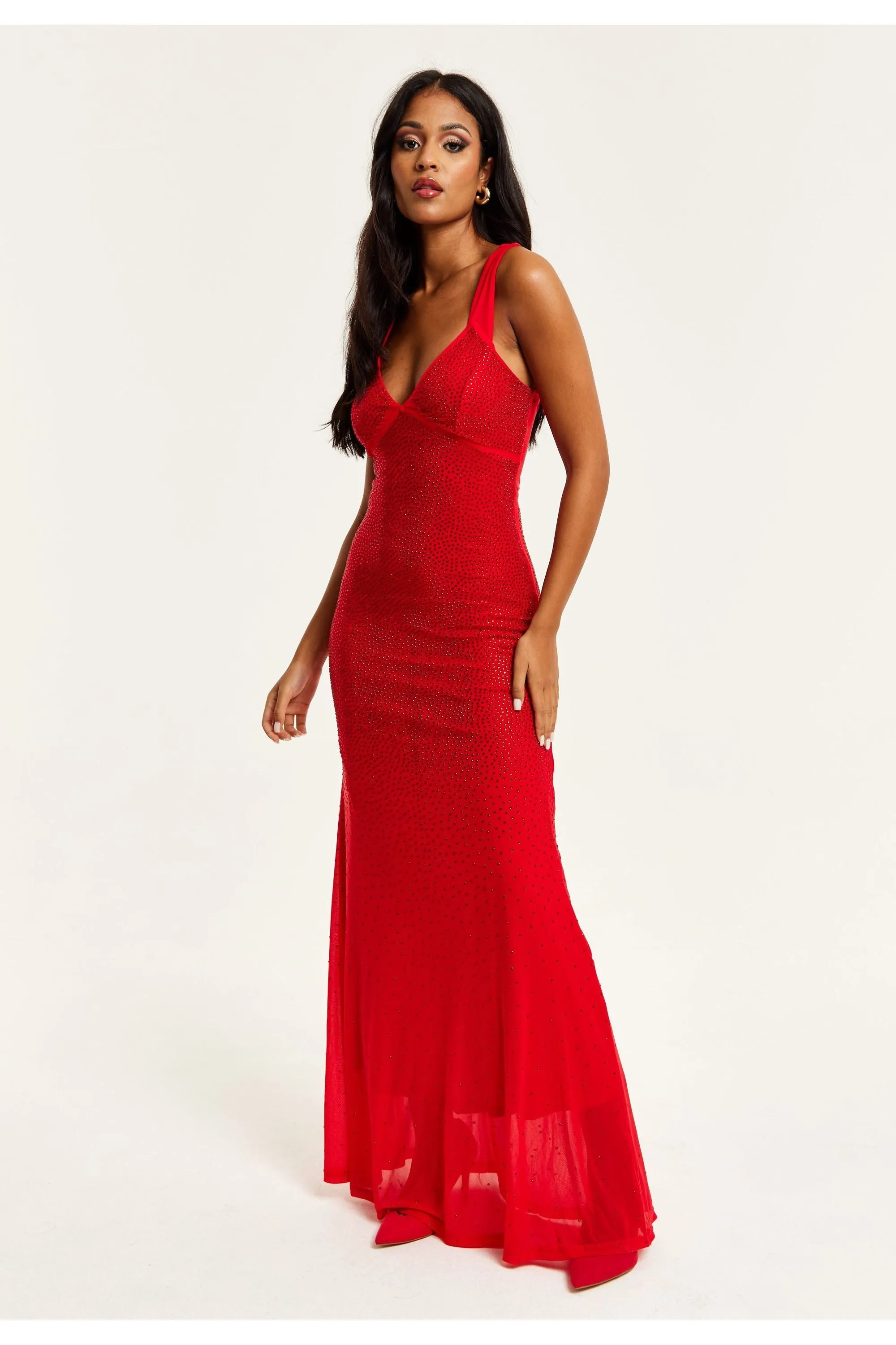 Red Sequin Maxi Dress With Open Back Detail by Liquorish sold by Goddiva