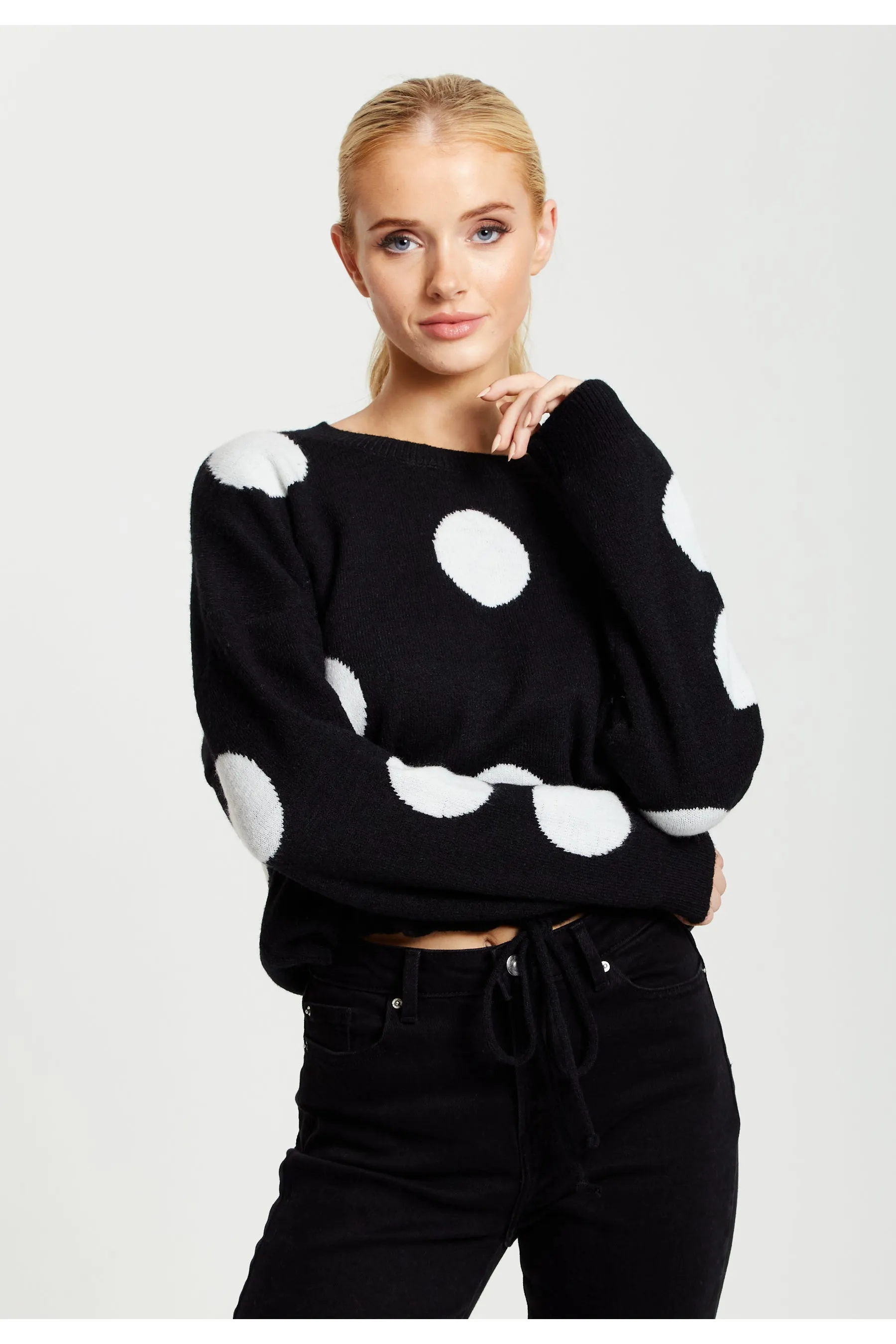 Liquorish White Polka Dot Jumper In Black sold by Goddiva product image thumbnail 3