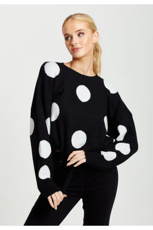 Liquorish White Polka Dot Jumper In Black sold by Goddiva