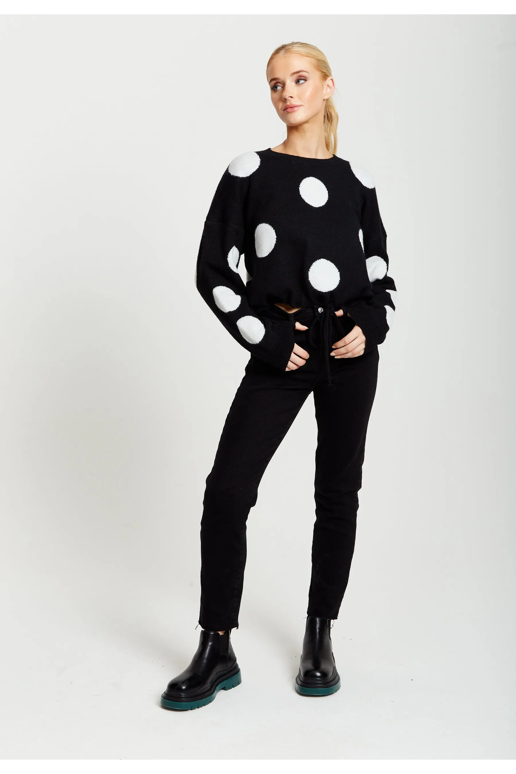 Liquorish White Polka Dot Jumper In Black sold by Goddiva product image thumbnail 2