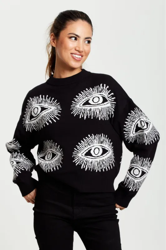Eye Pattern Jumper In Black by Liquorish sold by Goddiva