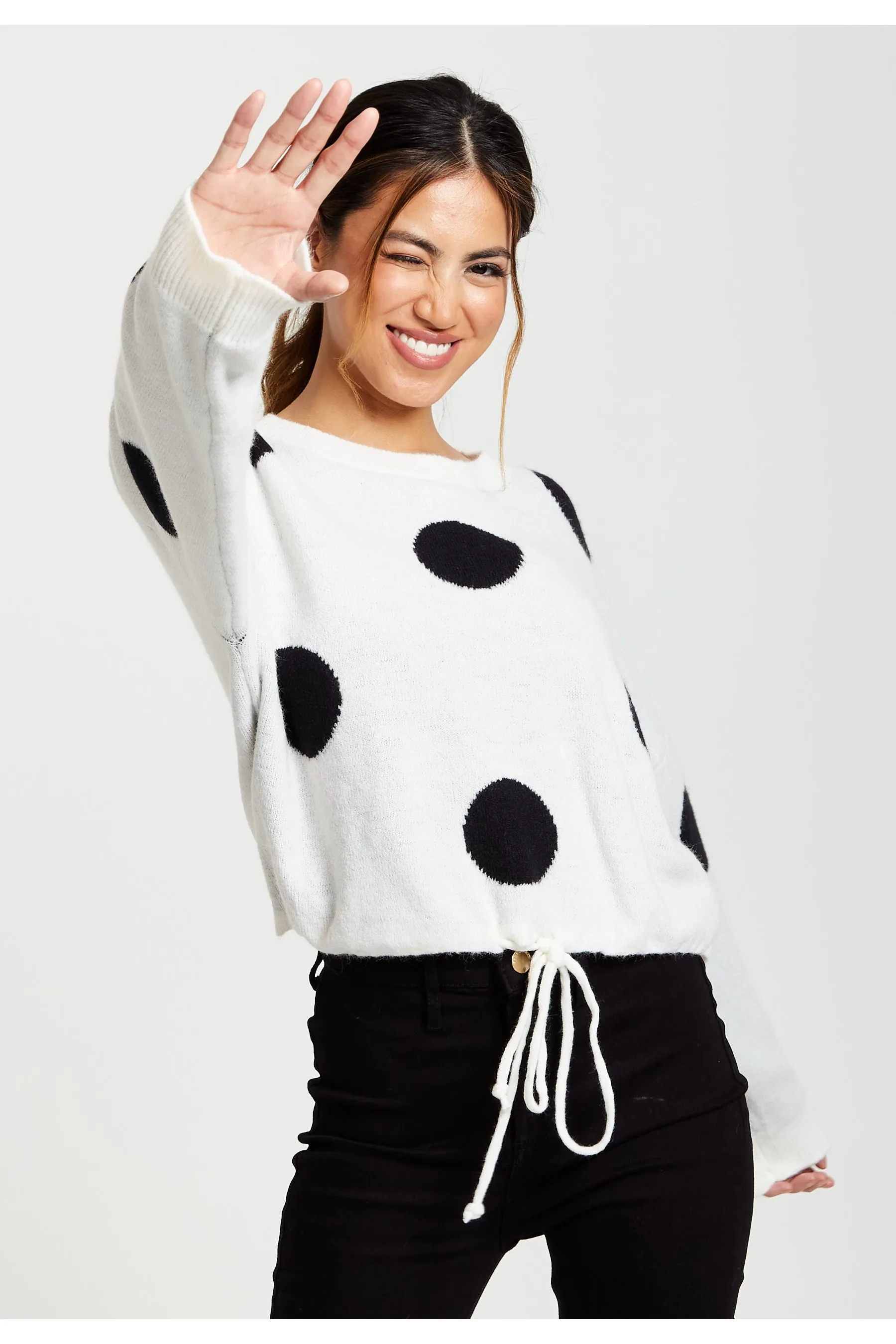 Liquorish Black Polka Dot Jumper In White sold by Goddiva product image thumbnail 5