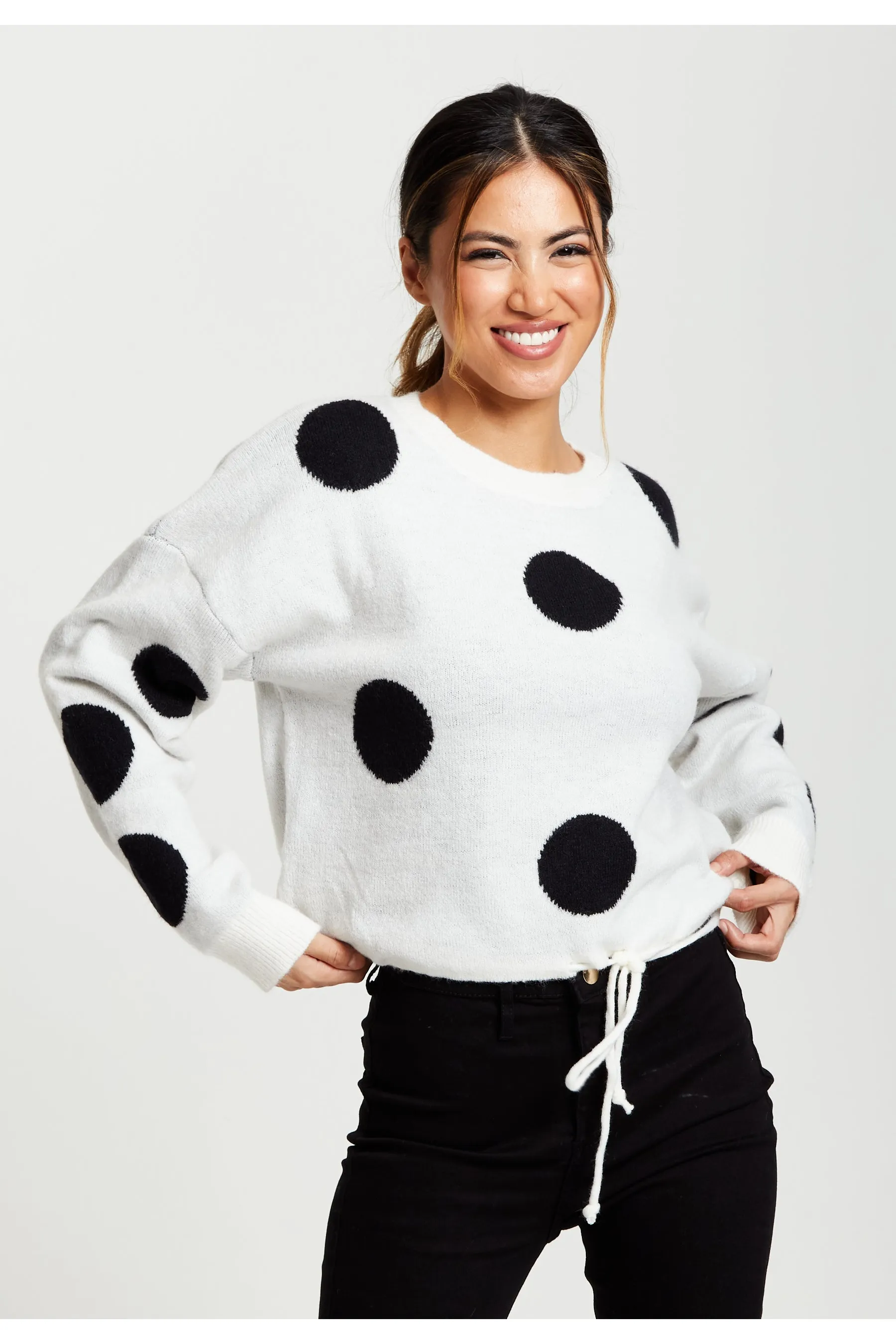 Liquorish Black Polka Dot Jumper In White sold by Goddiva product image thumbnail 2