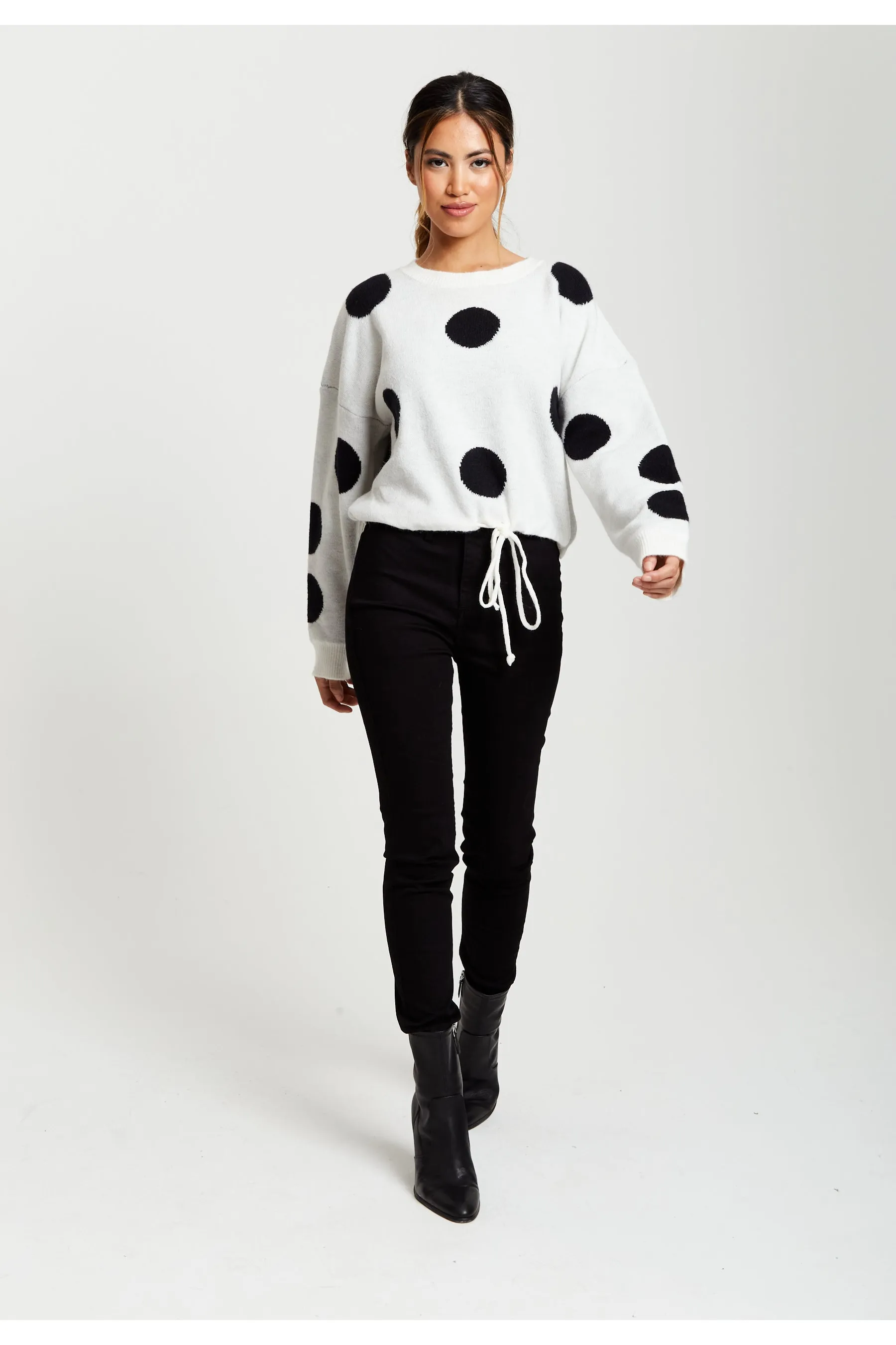 Liquorish Black Polka Dot Jumper In White sold by Goddiva product image thumbnail 3