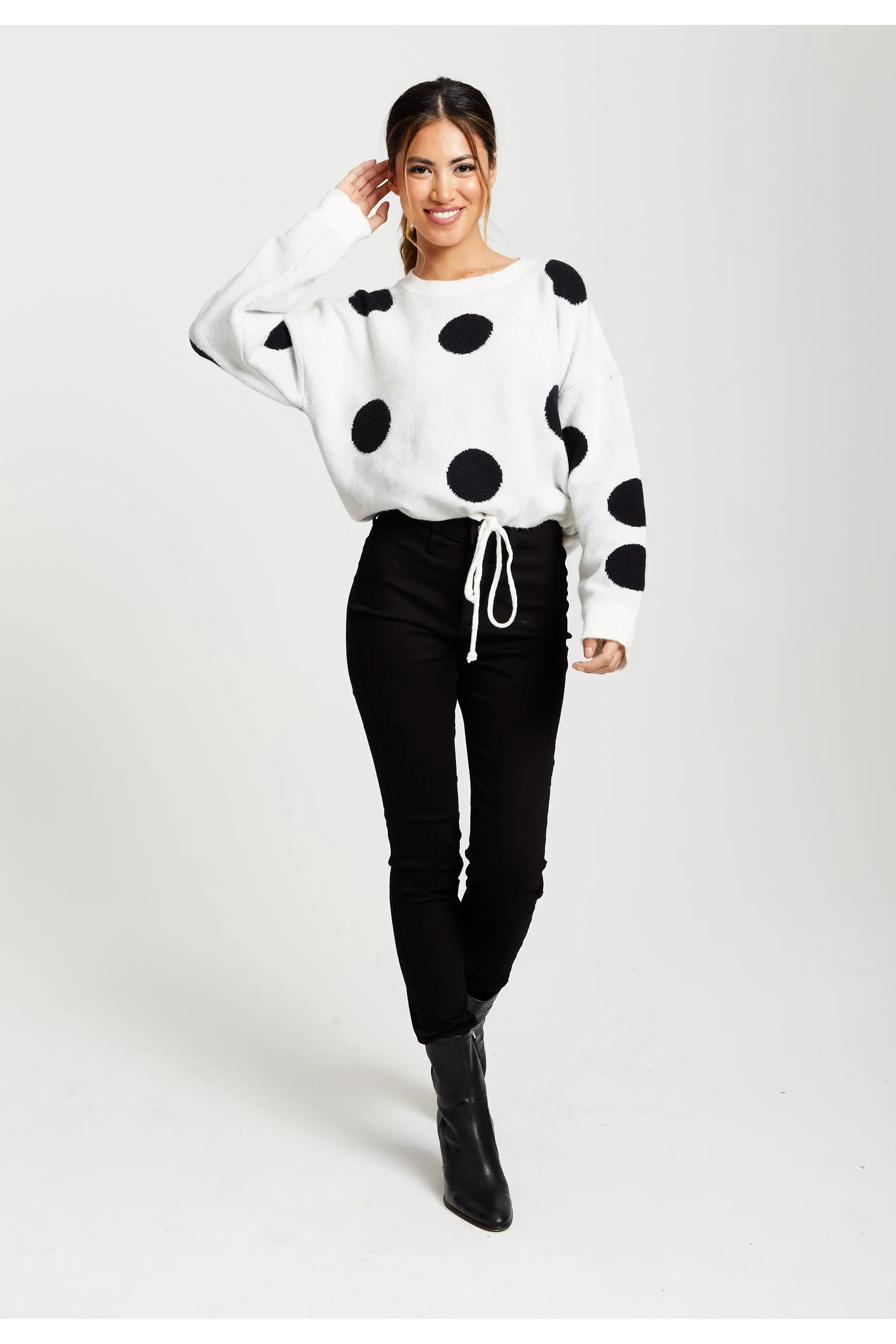 Liquorish Black Polka Dot Jumper In White sold by Goddiva product image thumbnail 4