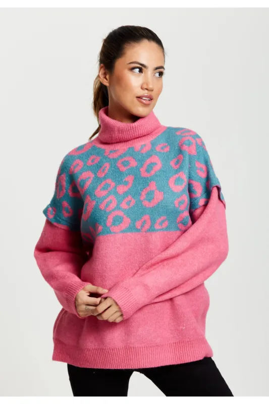 Animal Pattern Roll Neck Jumper by Liquorish sold by Goddiva