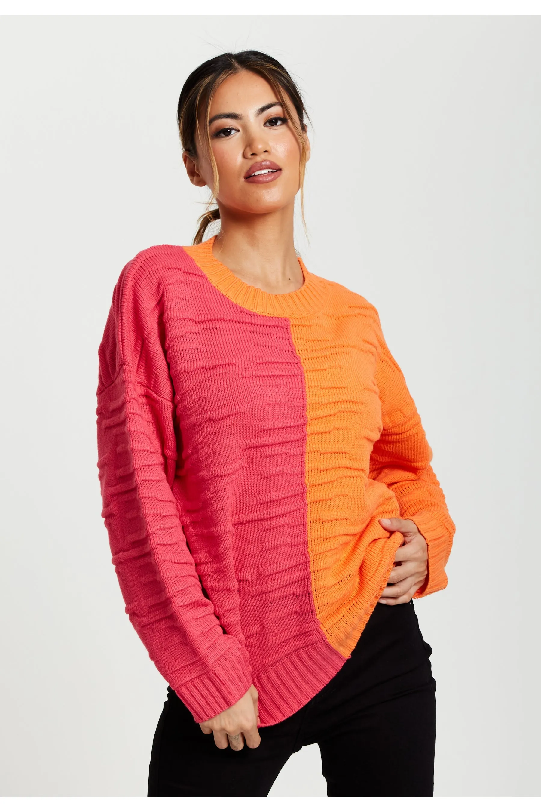 Colour Block Jumper In Orange And Pink by Liquorish sold by Goddiva product image thumbnail 3