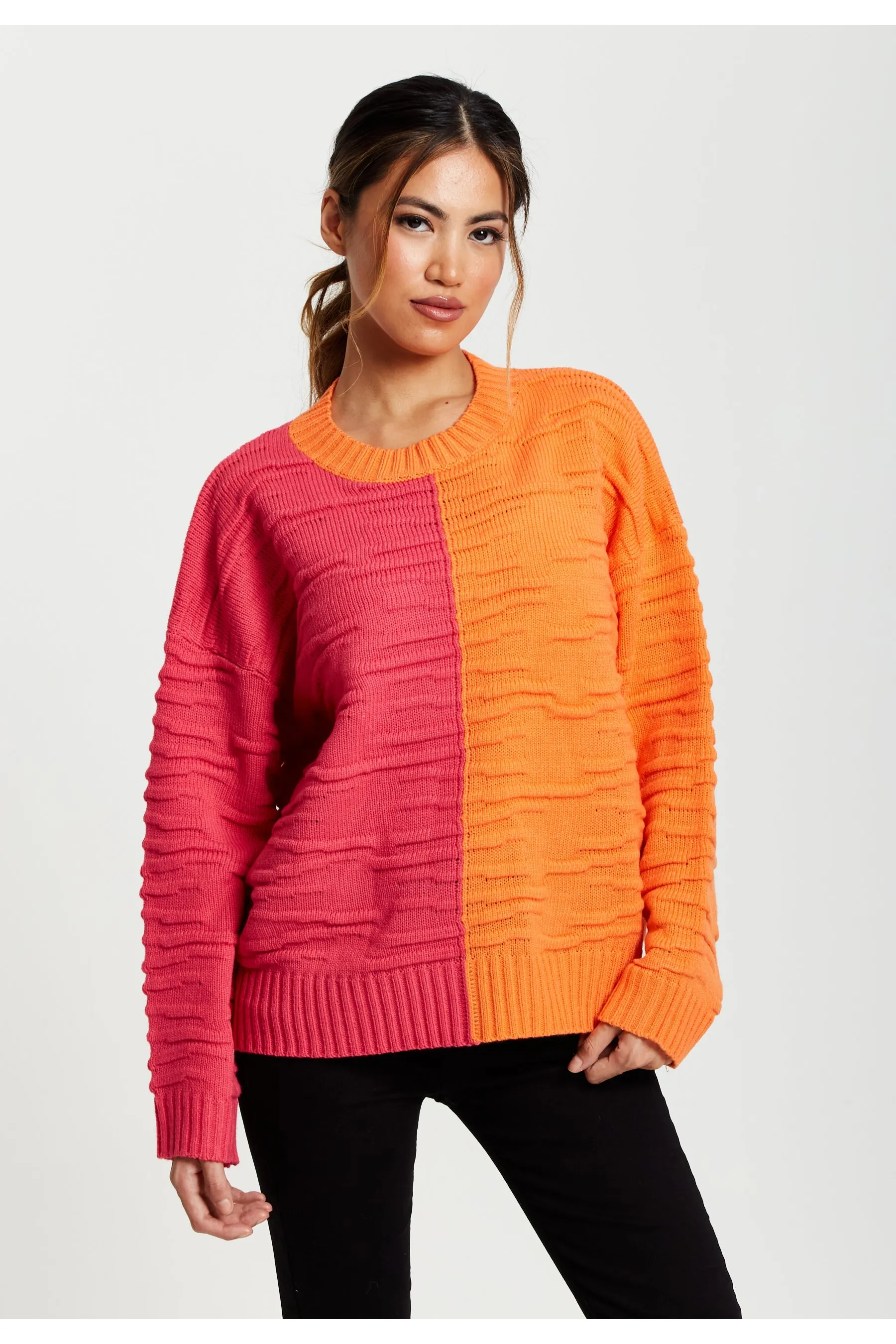 Colour Block Jumper In Orange And Pink by Liquorish sold by Goddiva product image thumbnail 4
