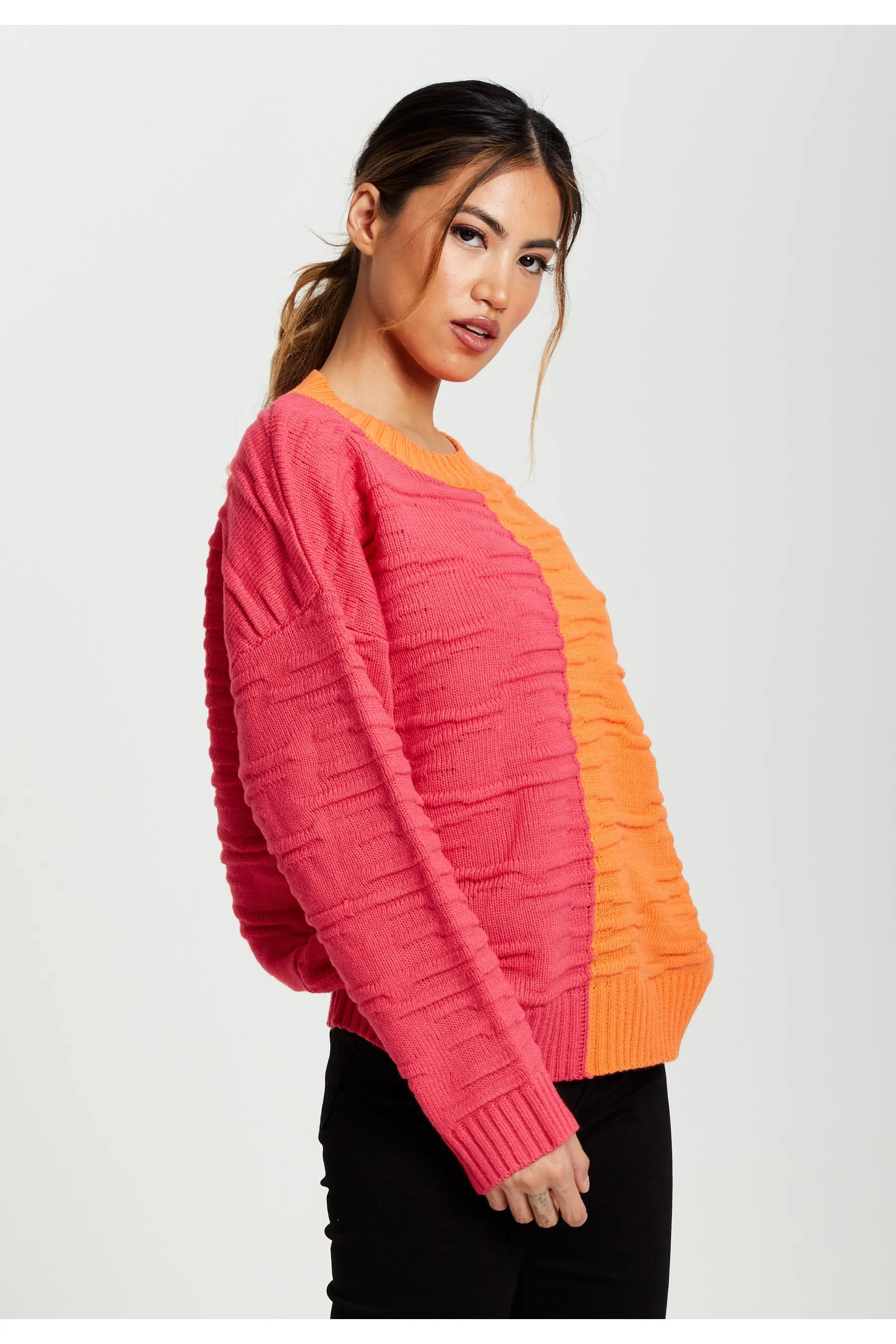 Colour Block Jumper In Orange And Pink by Liquorish sold by Goddiva product image thumbnail 5