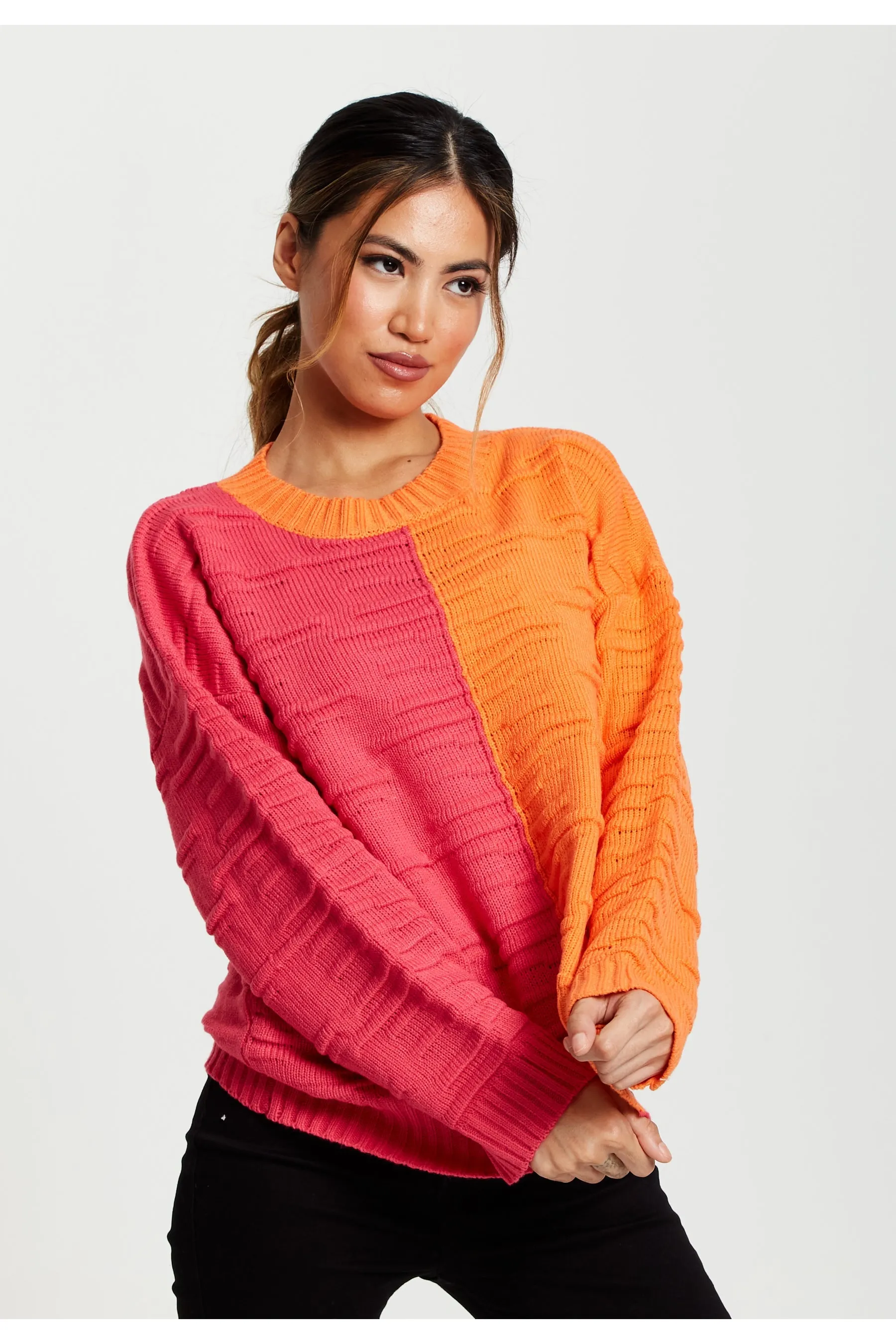 Colour Block Jumper In Orange And Pink by Liquorish sold by Goddiva product image thumbnail 2