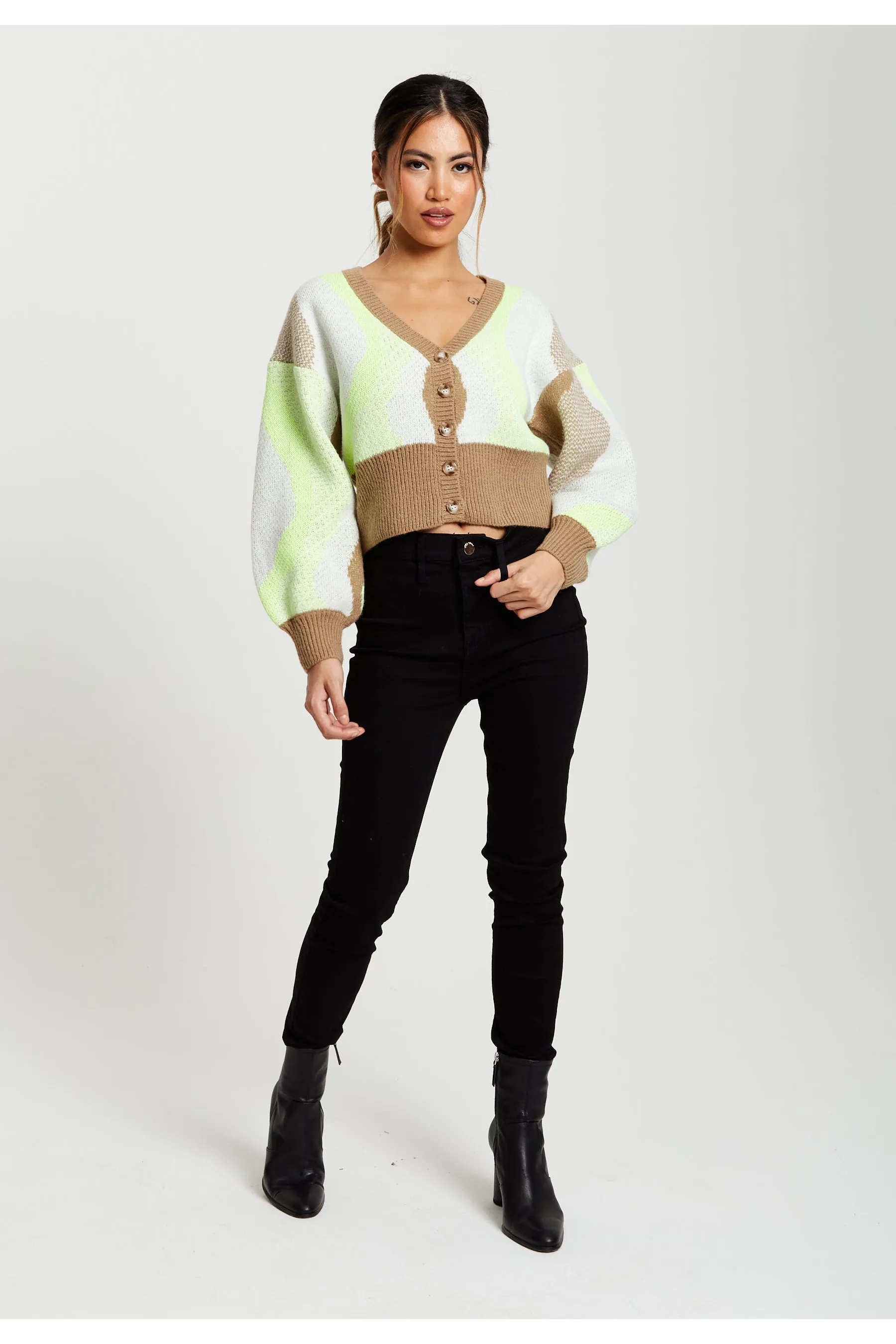 Cardigan In Brown, Green And Cream by Liquorish sold by Goddiva product image thumbnail 2