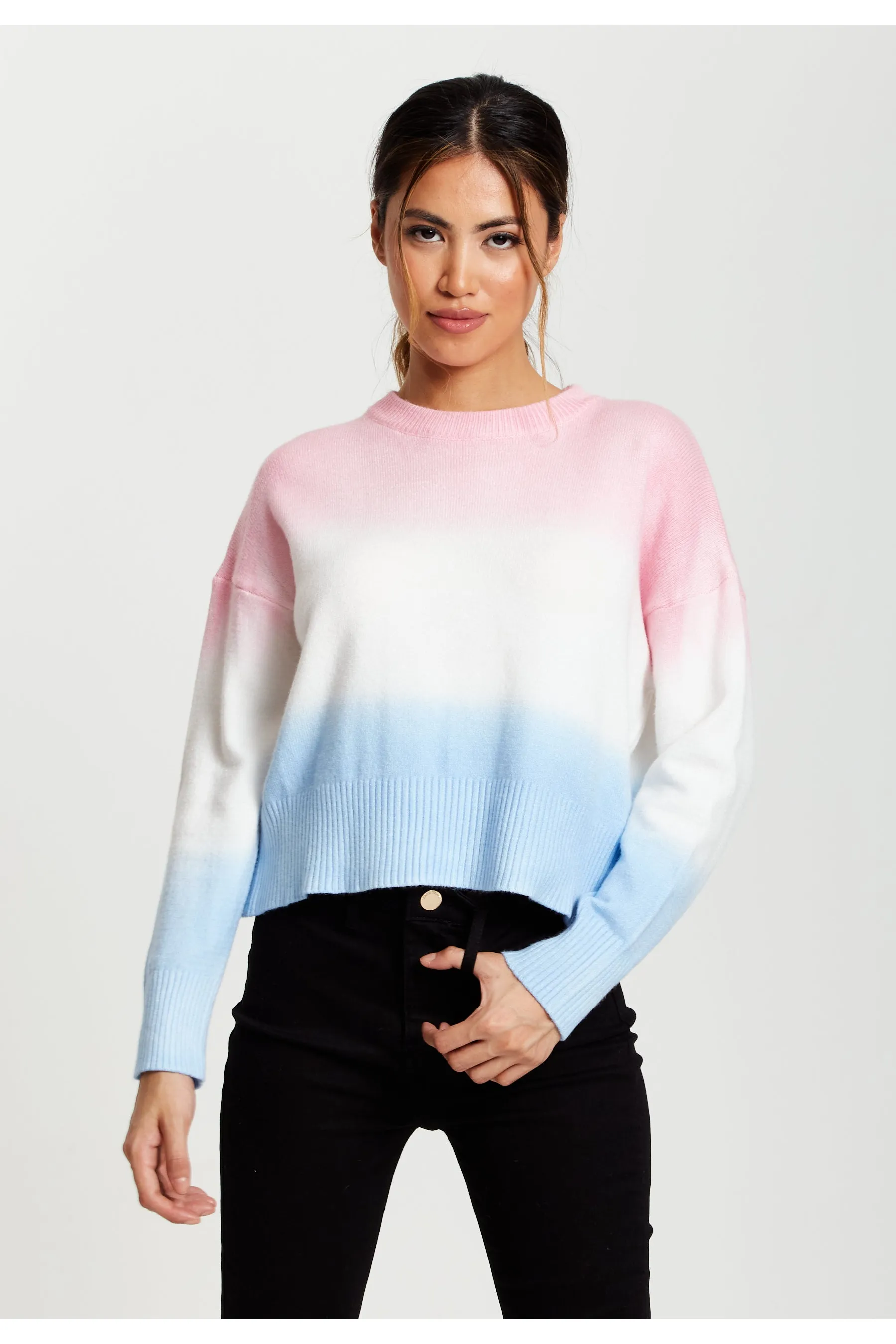 Ombre Pattern Jumper In Pink, White And Blue by Liquorish sold by Goddiva
