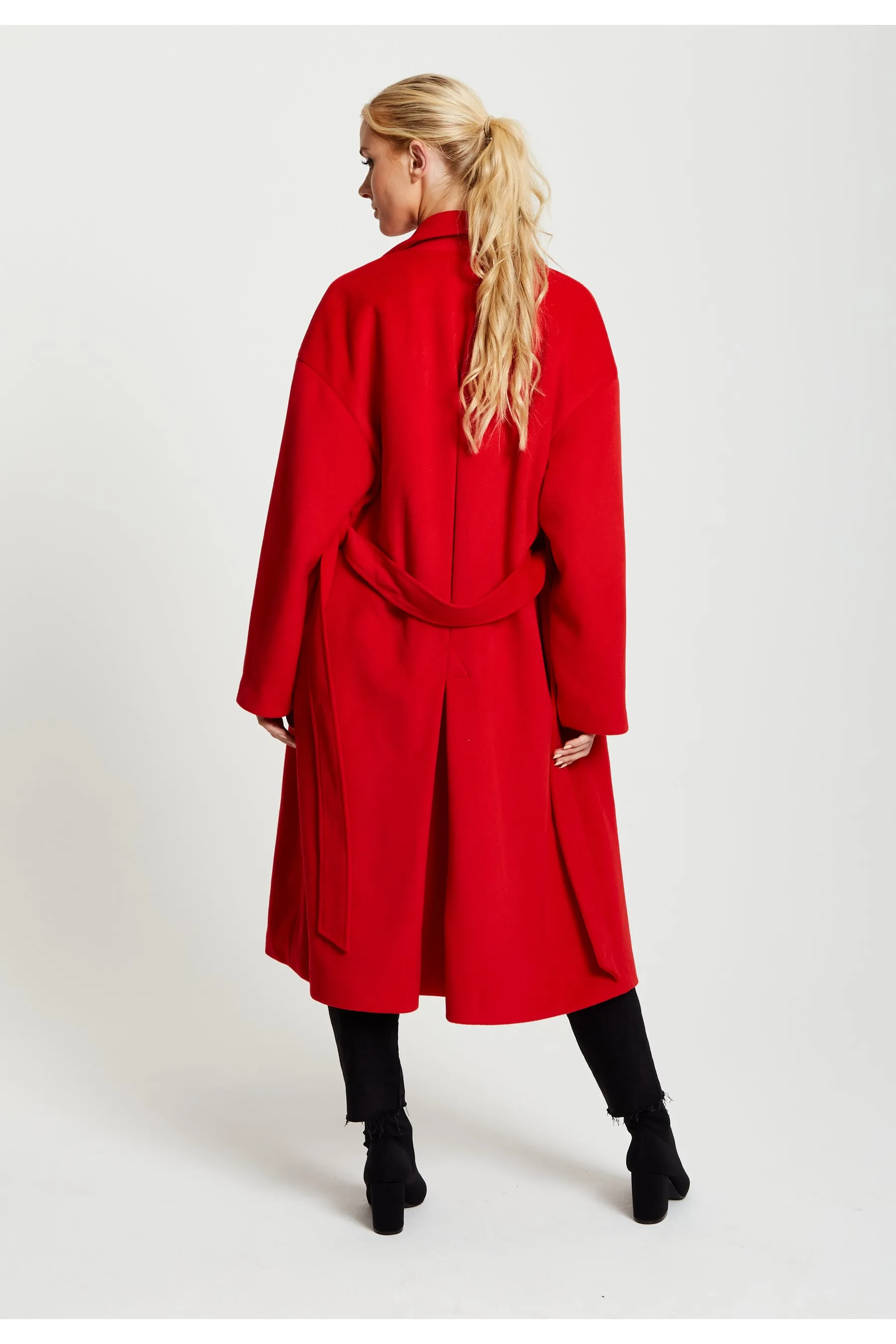 Belted Longline Coat In Red by Liquorish sold by Goddiva product image thumbnail 5