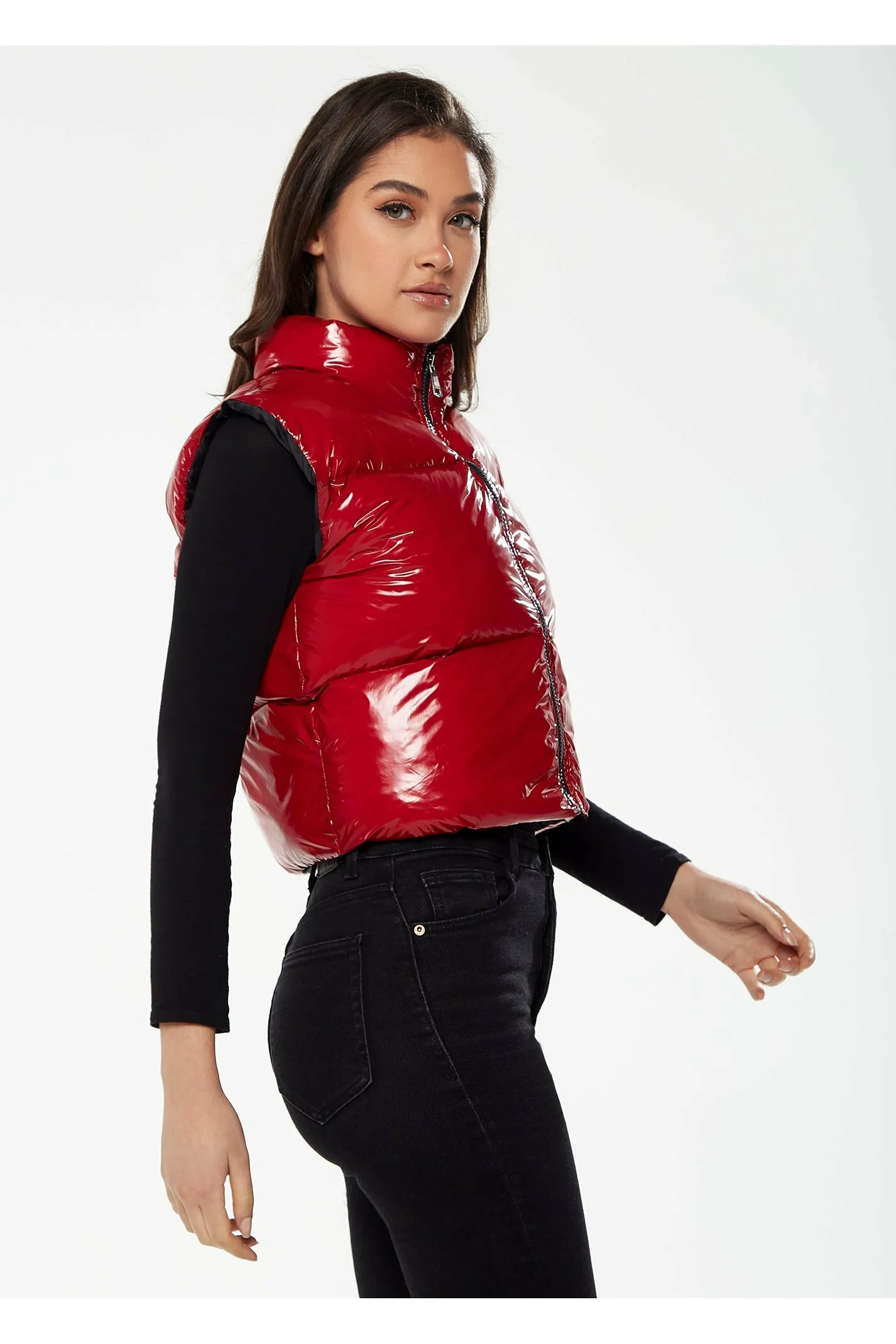 Liquorish Wet Look Gilet In Red sold by Goddiva product image thumbnail 3