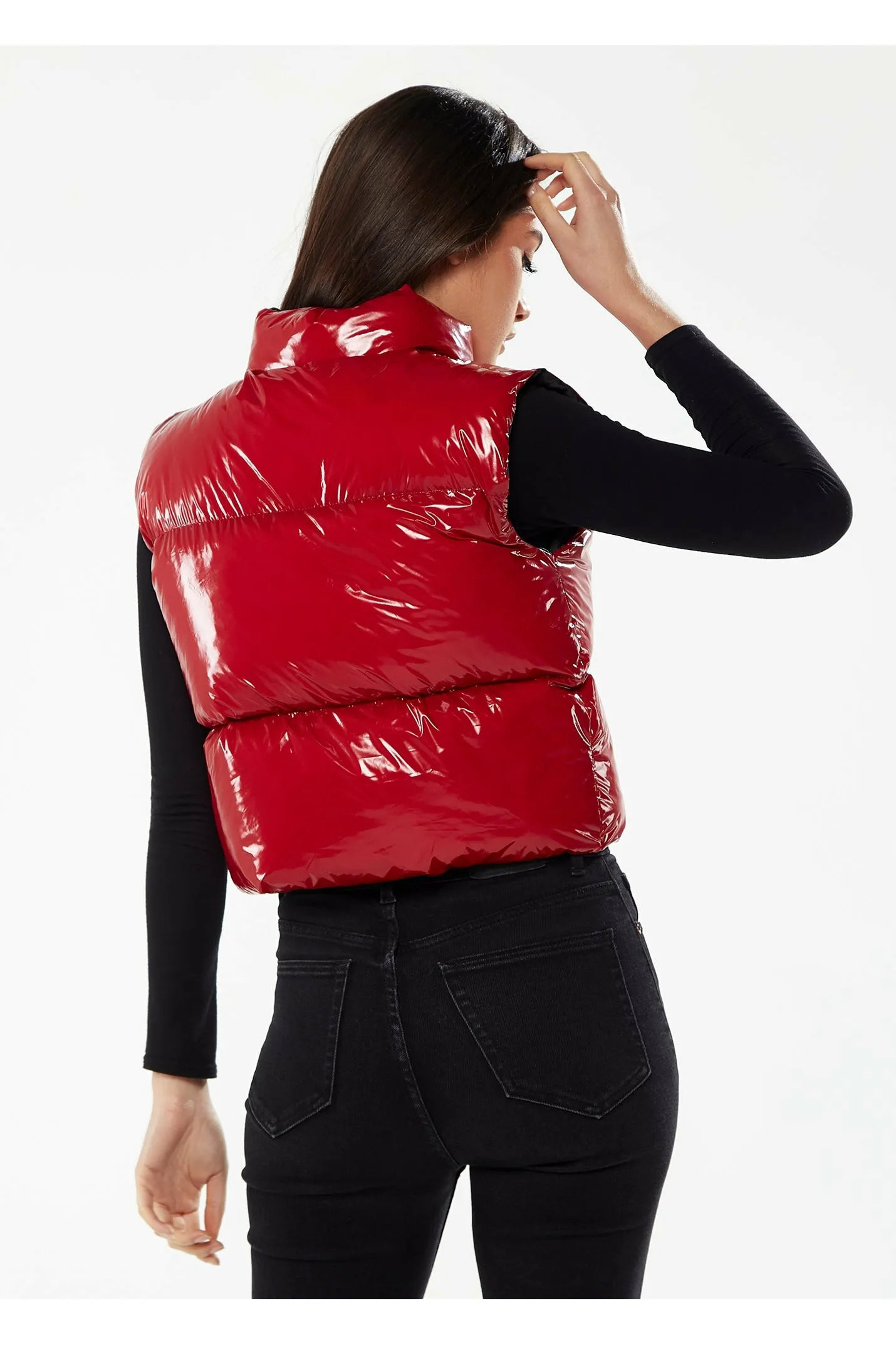 Liquorish Wet Look Gilet In Red sold by Goddiva product image thumbnail 4