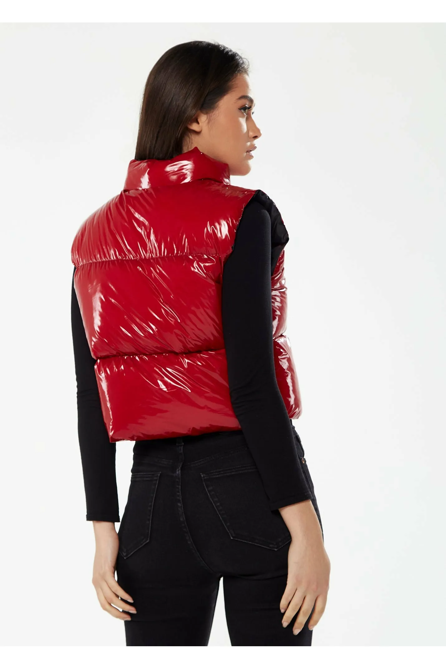 Liquorish Wet Look Gilet In Red sold by Goddiva product image thumbnail 5