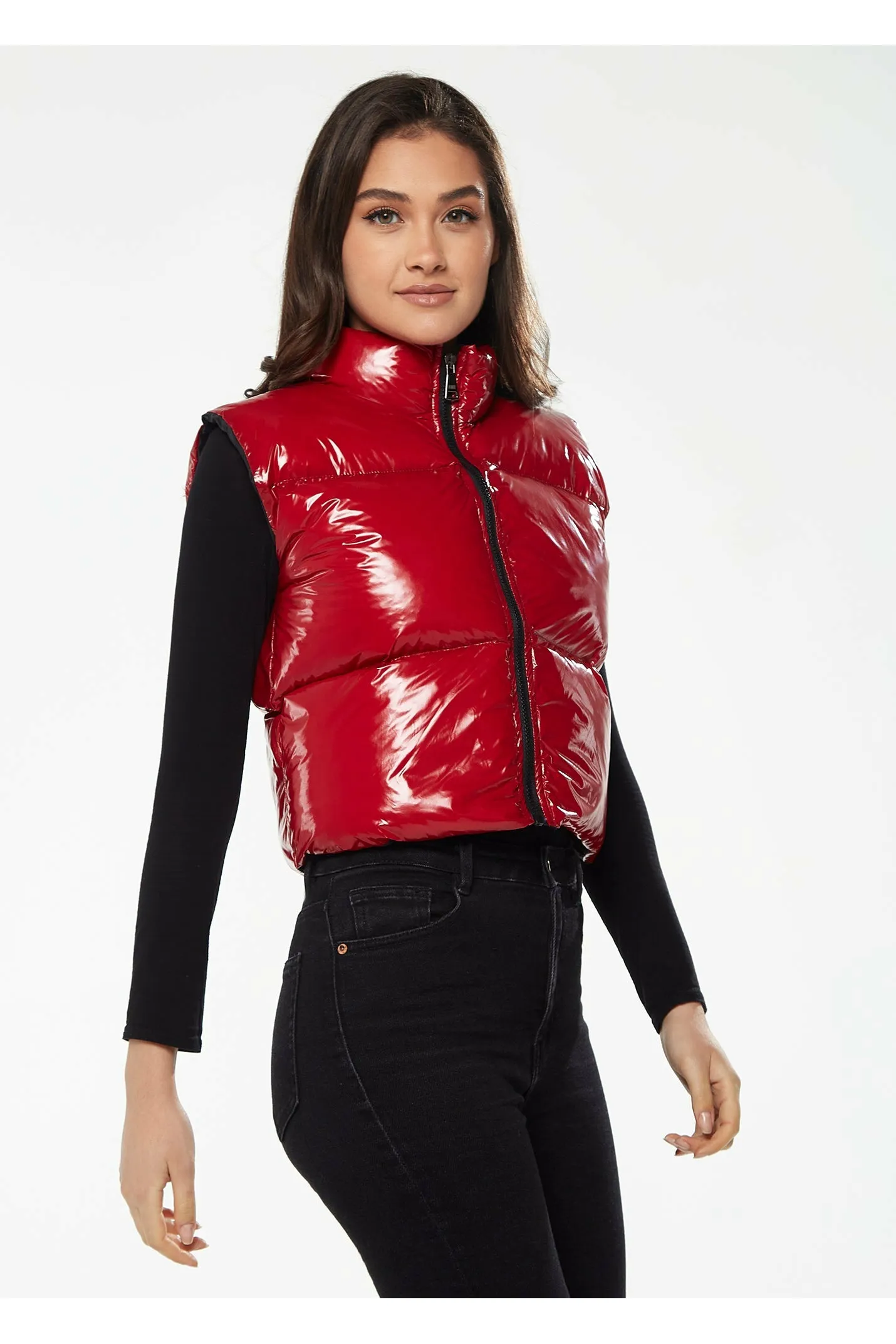 Liquorish Wet Look Gilet In Red sold by Goddiva product image thumbnail 2