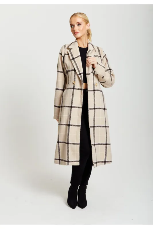 Longline Check Coat by Liquorish sold by Goddiva