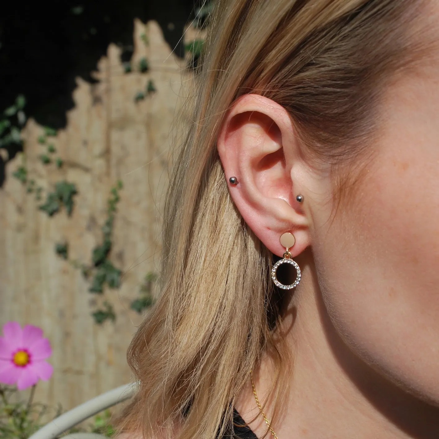 Enamel Circle & Crystal Disc Earring In Taupe by Last True Angel sold by Goddiva product image thumbnail 2