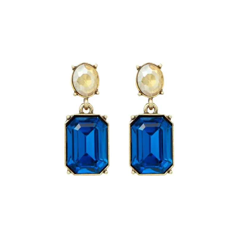 Oval Twin Gem Post Earring Azure Blue & Amber by Last True Angel sold by Goddiva