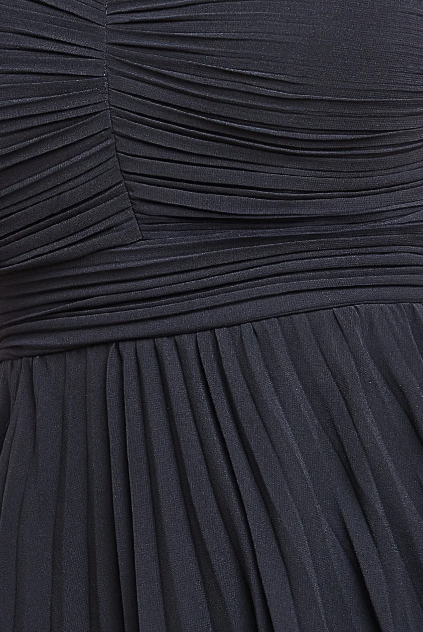 Pleated Bandeau Bodice Chiffon Tiered Midi - Black by Goddiva sold by Goddiva product image thumbnail 4