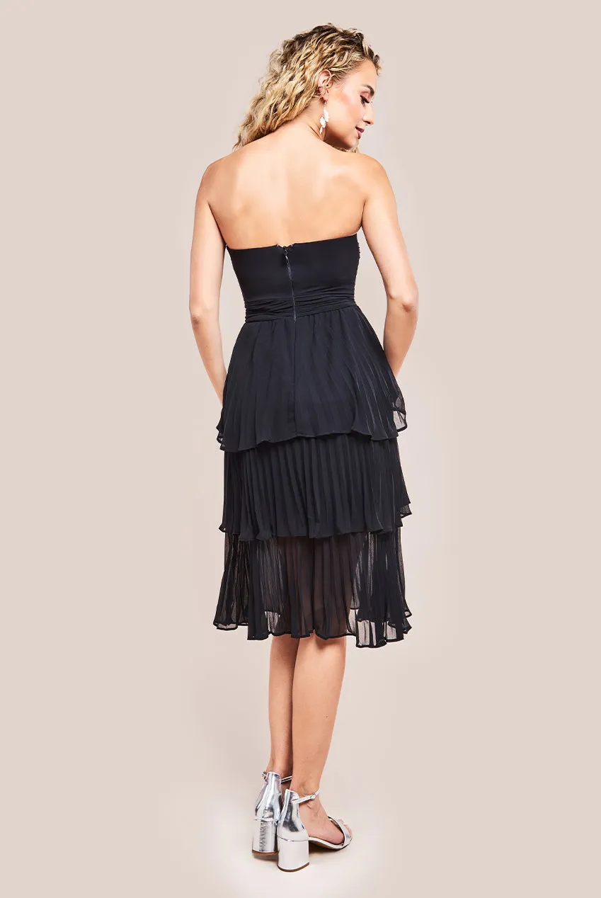 Pleated Bandeau Bodice Chiffon Tiered Midi - Black by Goddiva sold by Goddiva product image thumbnail 2