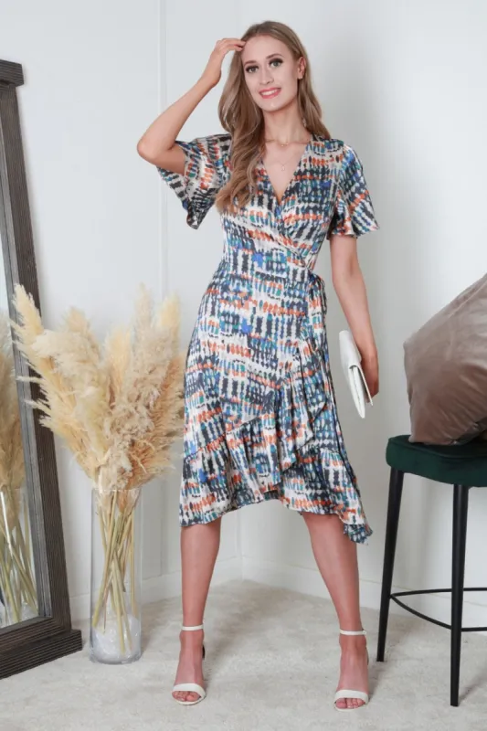 Double Second Printed Satin Wrap Dress sold by Goddiva