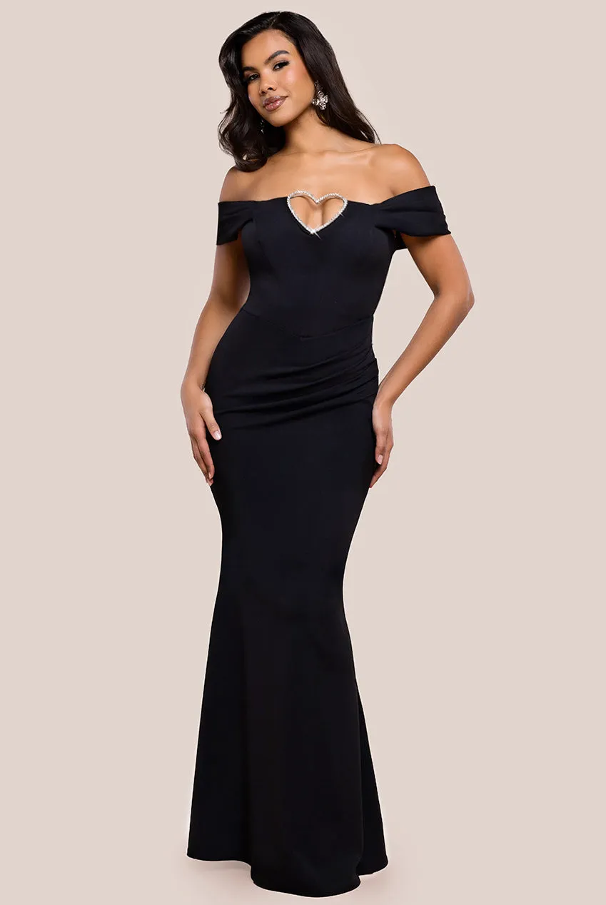 Diamante Heart Trim Evening Maxi Dress - Black by Goddiva sold by Goddiva product image thumbnail 2