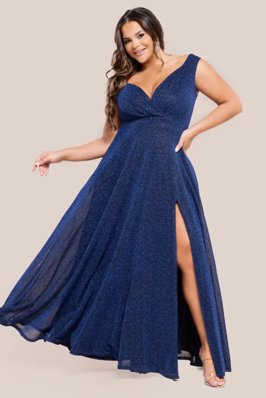 Crossover Lurex Glitter Maxi Dress - Navy by Goddiva Plus sold by Goddiva