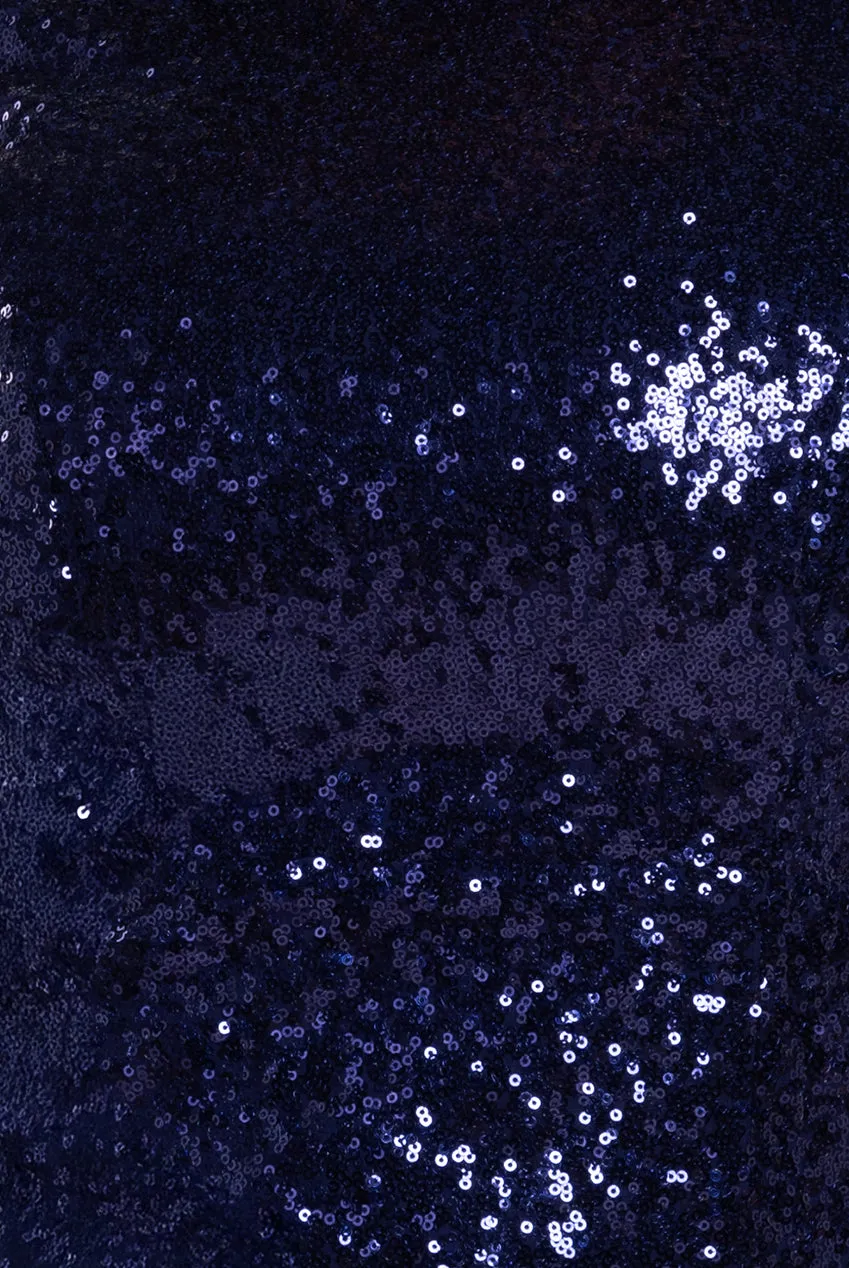 Goddiva Plus Chiffon & Sequin Embroidered Bardot Maxi Dress - Navy Blue sold by Goddiva product image thumbnail 4