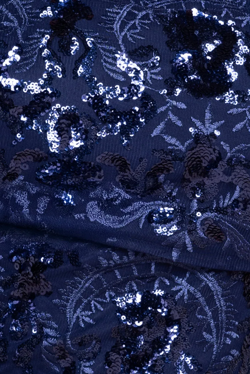 Bardot Sequin Embroidered Maxi Dress - Navy Blue by Goddiva Plus sold by Goddiva product image thumbnail 4