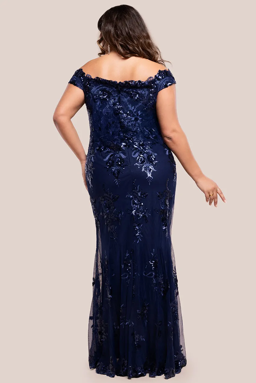 Bardot Sequin Embroidered Maxi Dress - Navy Blue by Goddiva Plus sold by Goddiva product image thumbnail 2