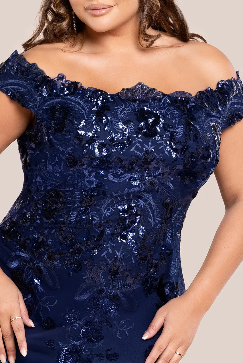 Bardot Sequin Embroidered Maxi Dress - Navy Blue by Goddiva Plus sold by Goddiva product image thumbnail 3