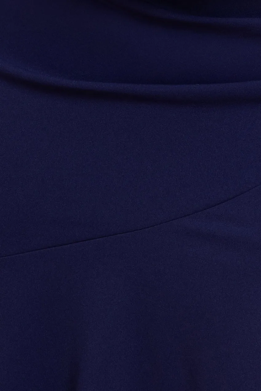 Scuba Crepe Off Shoulder Front Split Maxi Dress - Navy Blue by Goddiva Plus sold by Goddiva product image thumbnail 4