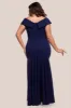 Scuba Crepe Off Shoulder Front Split Maxi Dress - Navy Blue by Goddiva Plus sold by Goddiva