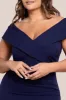 Scuba Crepe Off Shoulder Front Split Maxi Dress - Navy Blue by Goddiva Plus sold by Goddiva