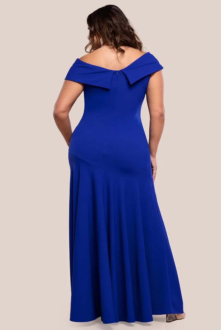 Scuba Crepe Off Shoulder Front Split Maxi Dress - Royal Blue by Goddiva Plus sold by Goddiva product image thumbnail 2