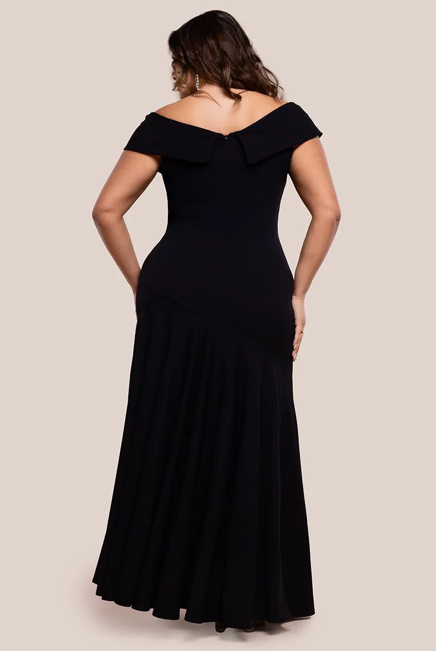 Scuba Crepe Off Shoulder Front Split Maxi Dress - Black by Goddiva Plus sold by Goddiva product image thumbnail 2
