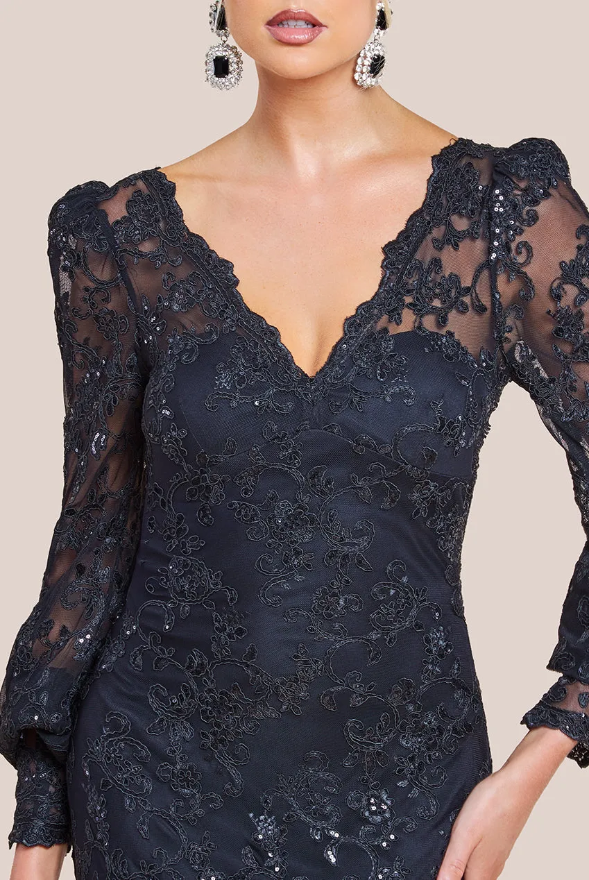 Embroidered Lace Scalloped Edge Maxi Dress - Black by Goddiva sold by Goddiva product image thumbnail 3
