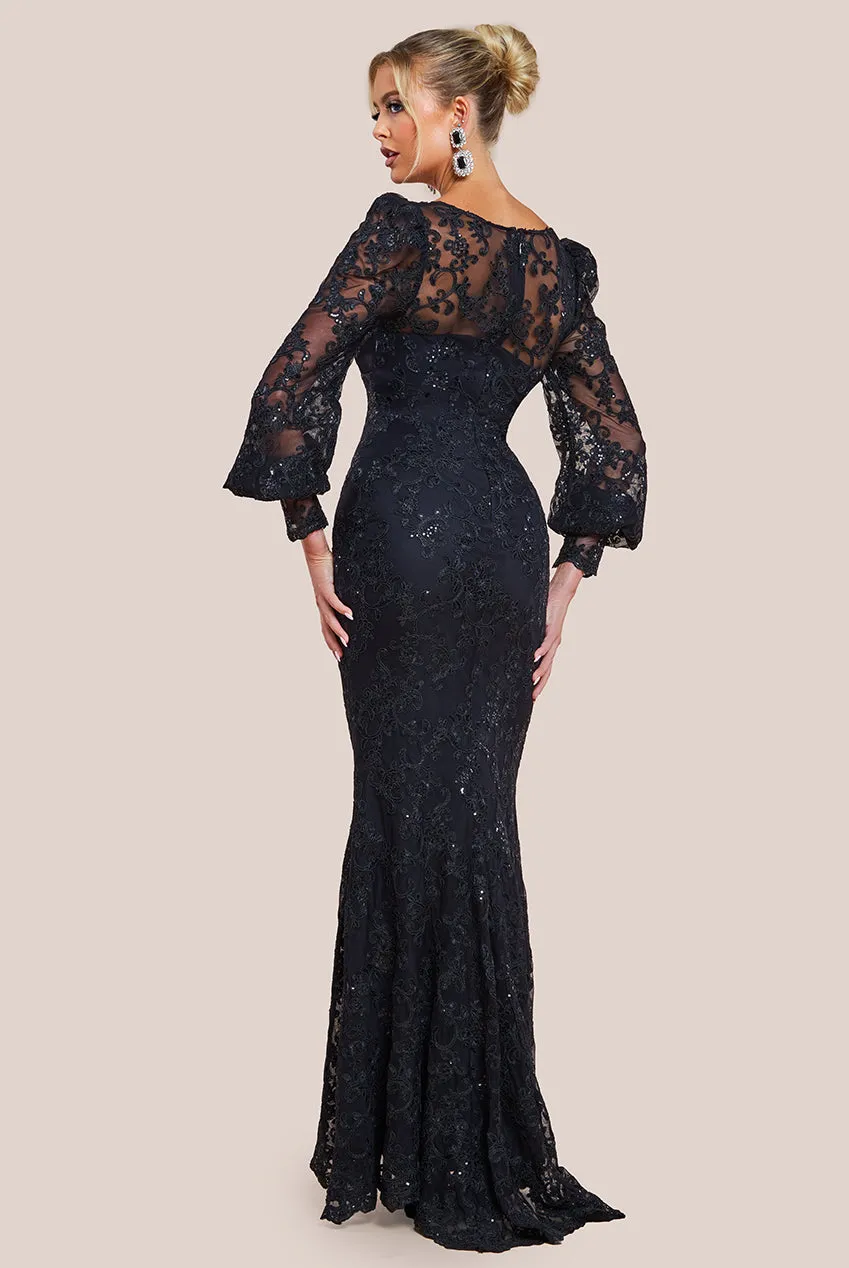 Embroidered Lace Scalloped Edge Maxi Dress - Black by Goddiva sold by Goddiva product image thumbnail 2