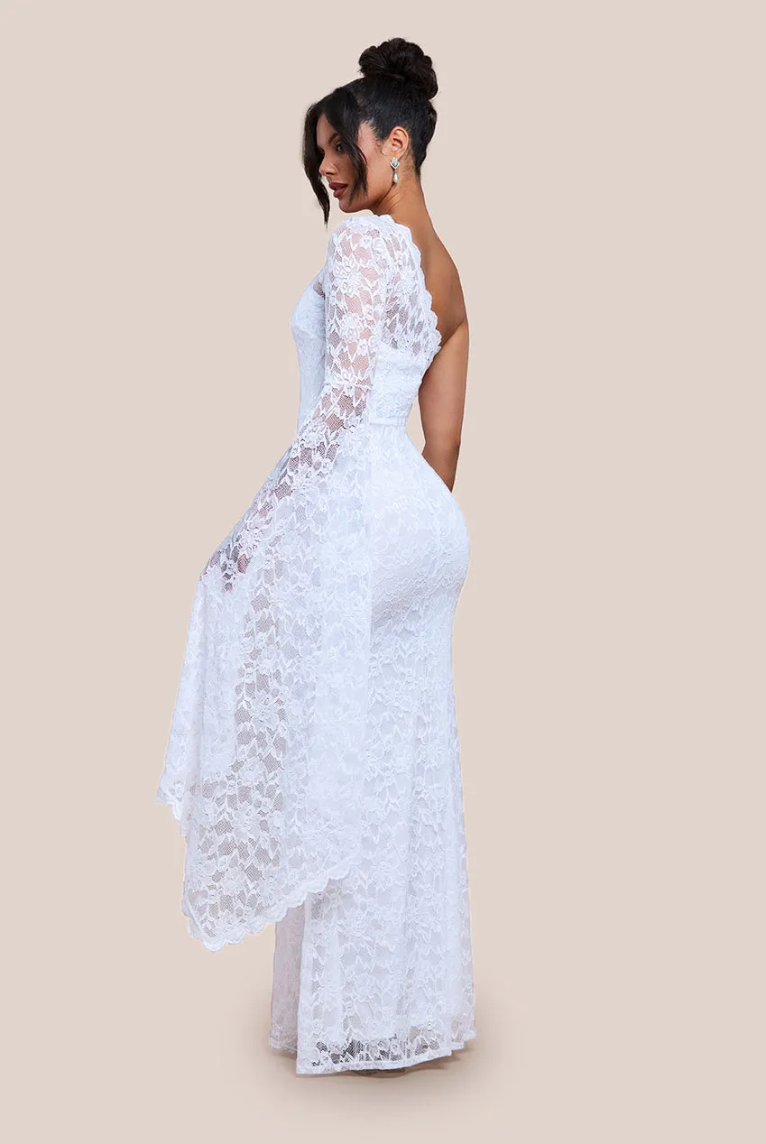 One Shoulder Scalloped Neck Maxi Dress - White by Goddiva sold by Goddiva product image thumbnail 2